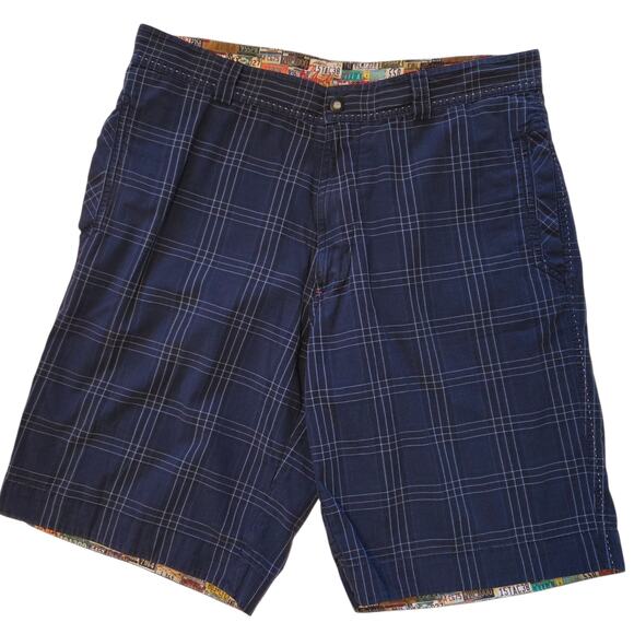 Robert Graham Plaid Shorts men's size 32 License Plate Print Lining Navy Blue - Picture 1 of 11